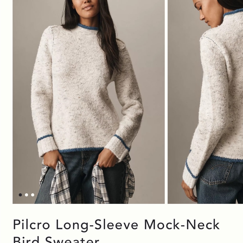 Pilcro Cream Sweater with Blue Trim